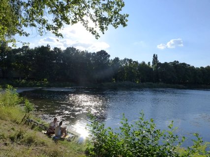 Couple at the Orankesee Berlin in summer Couple at the Orankesee Berlin in summer