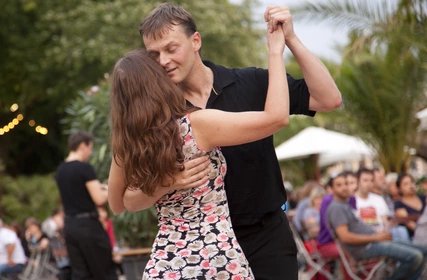Tango night in Berlin - a couple dancing Tango dancing at the museum island