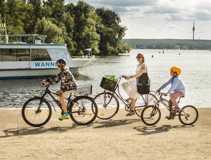 A family on bikes in Berlin